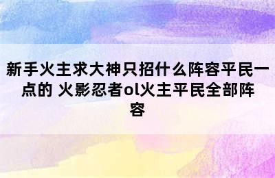 新手火主求大神只招什么阵容平民一点的 火影忍者ol火主平民全部阵容